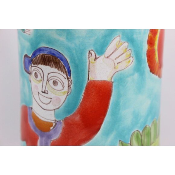 DeSimone Italy Hand Painted Pottery Vase | Woman with Fruit, Boy and Bird | 10 I - Picture 10 of 12